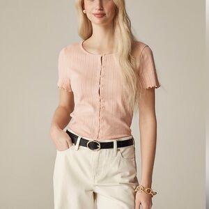 J crew Pointelle short-sleeve knit cardigan xs small